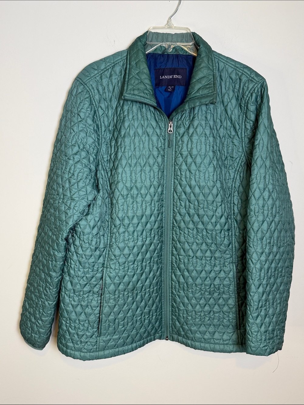 LANDS' END Zip Front Quilted Jacket Coat Primaloft Teal Green | XL Tall / 18